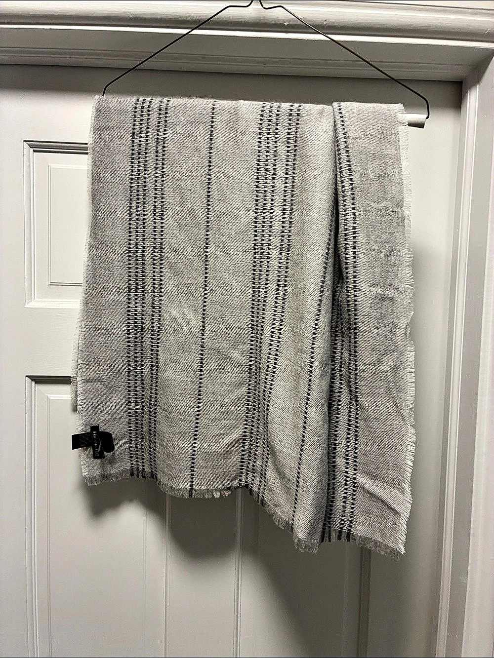 Eileen Fisher Striped Wool Scarf in Gray & Black Like New